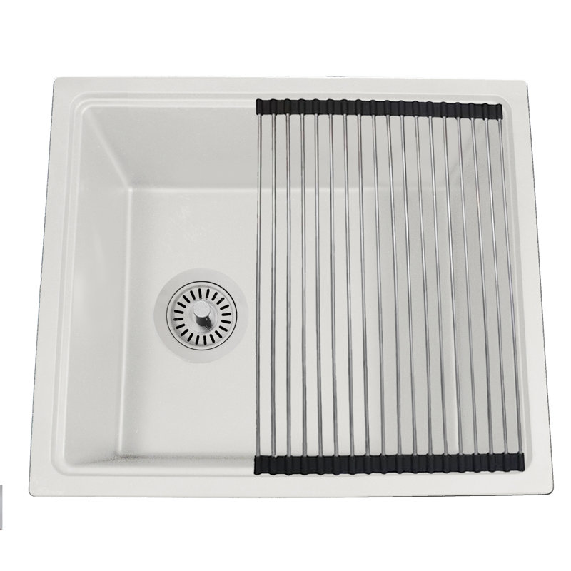 Nantucket Sinks 22 Inch  Dualmount Granite Composite Prep-Station with Side Set Drain, Matte White
