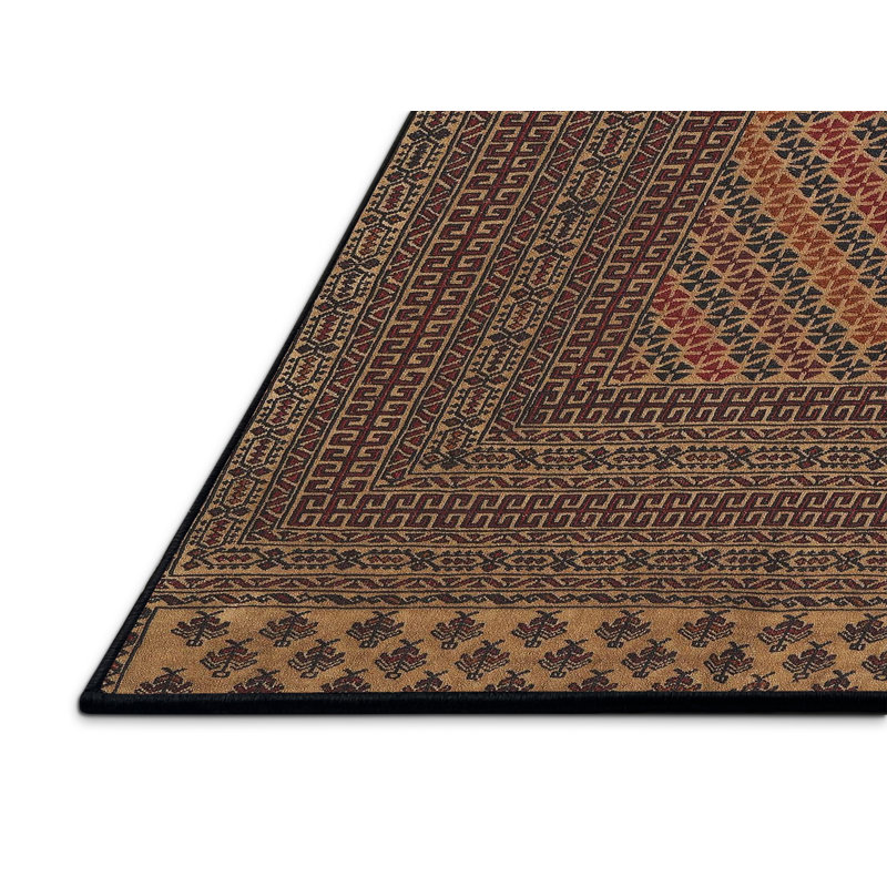 Tapis orange/rouge/brun traditionnel Lorrain, Rectangle 3 pi x 5 pi