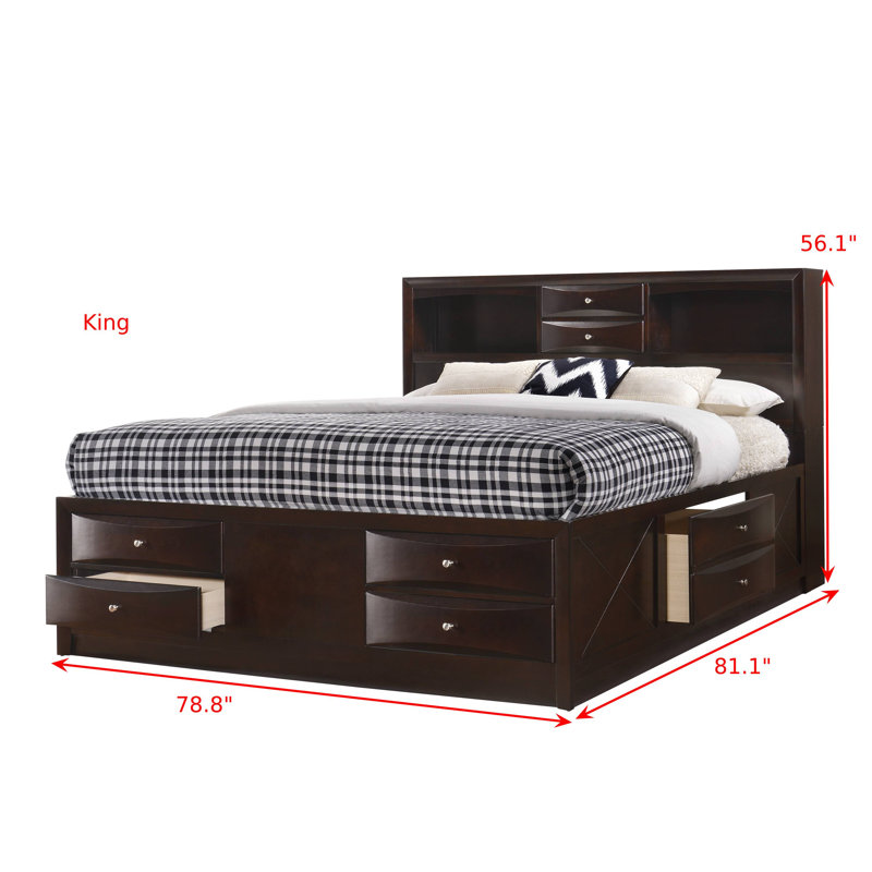 Ensemble de chambre avec lit plateforme de rangement Rodnell 5-2_Kathlyn, Très grand, Brun foncé