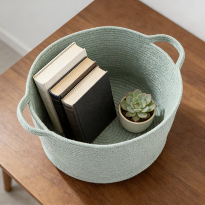 Grand panier de rangement en corde de coton tissé avec poignées, organisateur polyvalent pour couvertures, jouets, linge et décoration intérieure