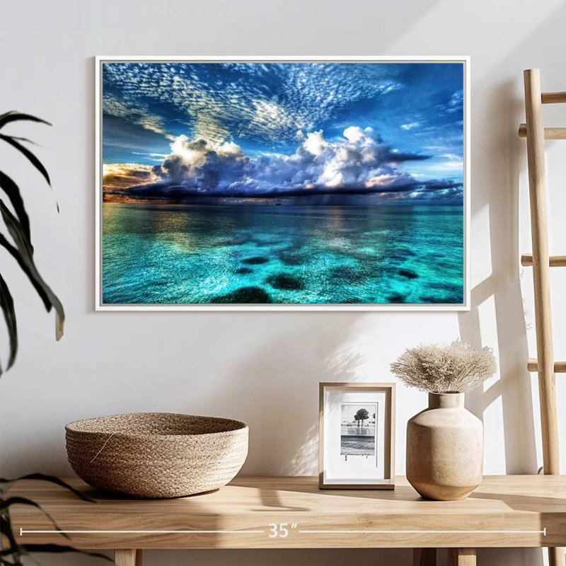 Vue sur l'océan Cozumel, Cadre flottant blanc, 25 po x 17 po