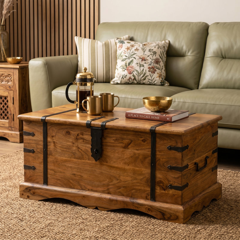 Hamdan Solid Wood Solid Wood Block Coffee Table with Storage