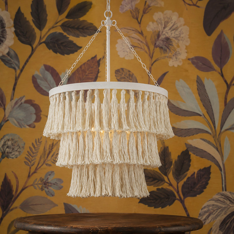 Luray - Lustre classique à 4 lumières, intensité variable, style artisanal, 3 niveaux, pompons