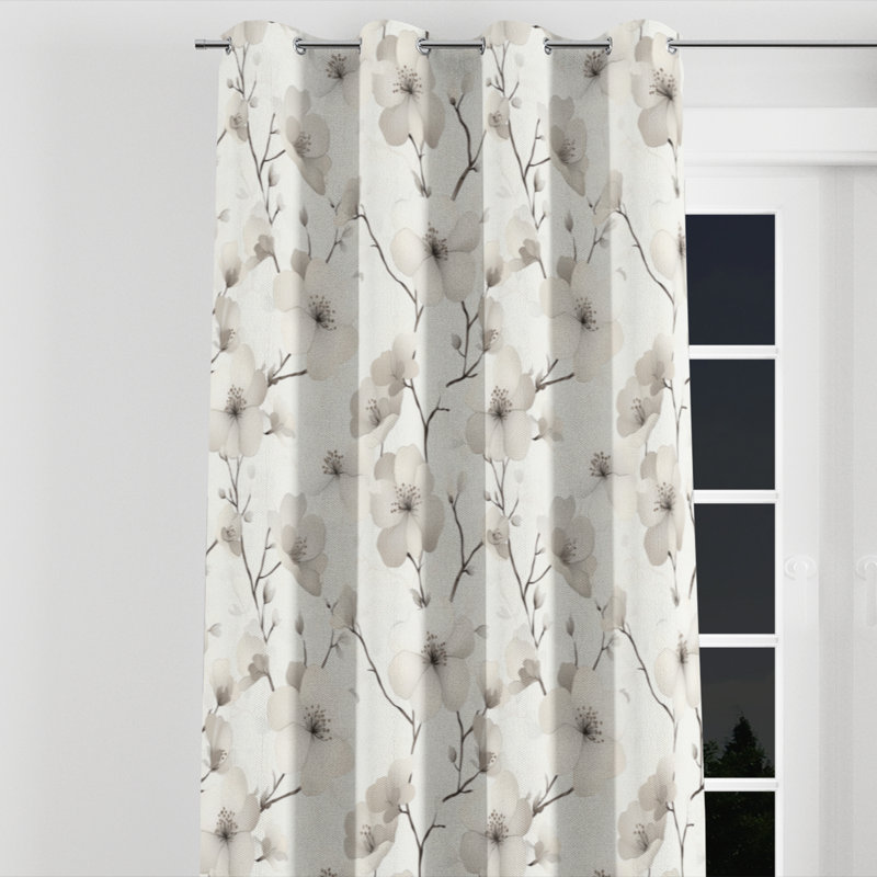 Rideaux occultants à motif floral - rideau à œillets cerisier en fleurs ivoire - 1 panneau, L 52 po x L 120 po