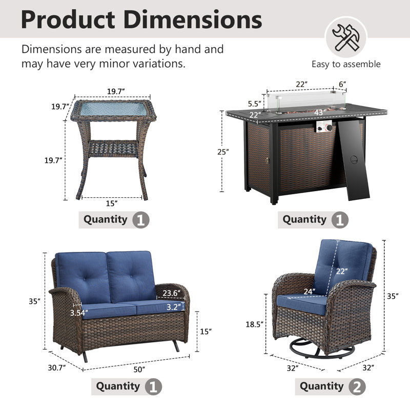 Aluel 5-Pieces Outdoor Fire Pit Table Combination Set, Blue