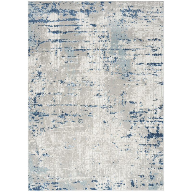 Tapis tissé à la machine abstrait 6 pi x 9 pi ivoire