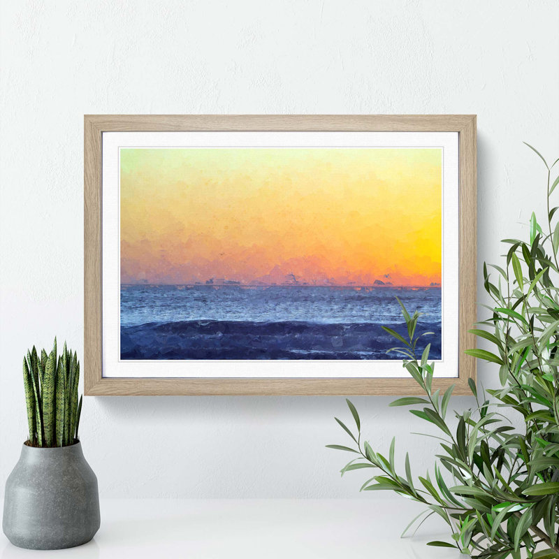 Orange Sunset - Framed Print, 48cm H x 65cm W x 2cm D, Oak Framed