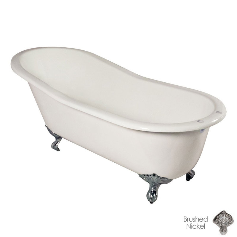Mila 61.2'' x 30'' Soaking Porcelain Bathtub, Brushed Nickel