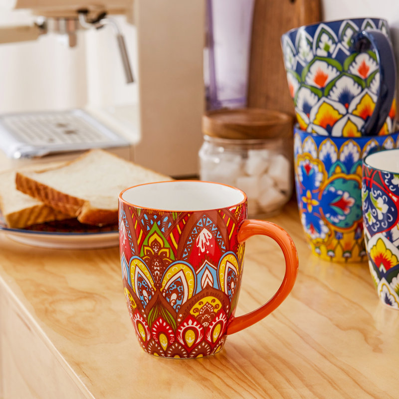 16oz Bohemian Colorful Ceramic Coffee Mugs Set of 6