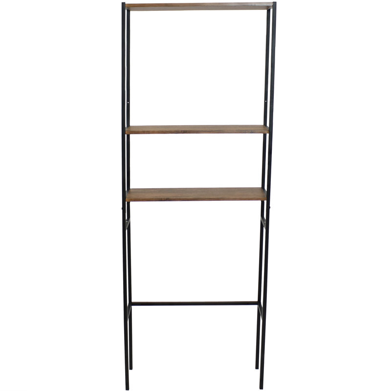 Teak and Black 3-Tier Over-the-Toilet Storage Shelf