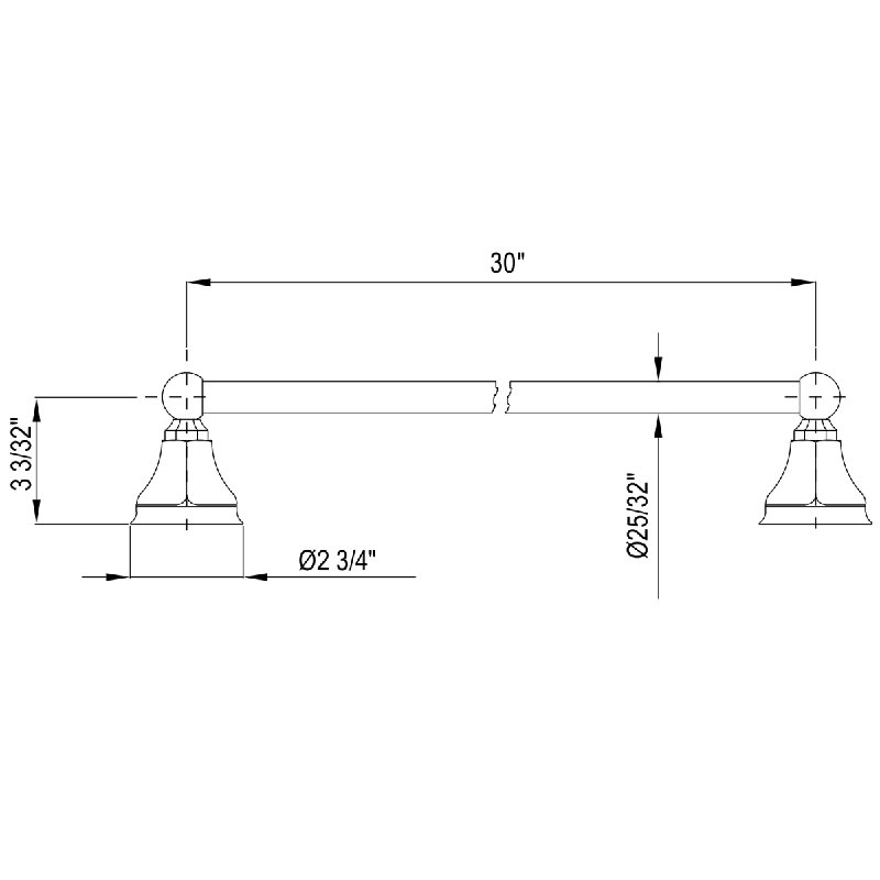 Palladian® 30" Towel Bar, Italian Brass, 2.75" H x 26.75" L x 3.09" D