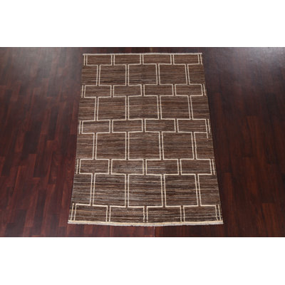 Earth-Tone Gabbeh  Wool Area Rug 5x7