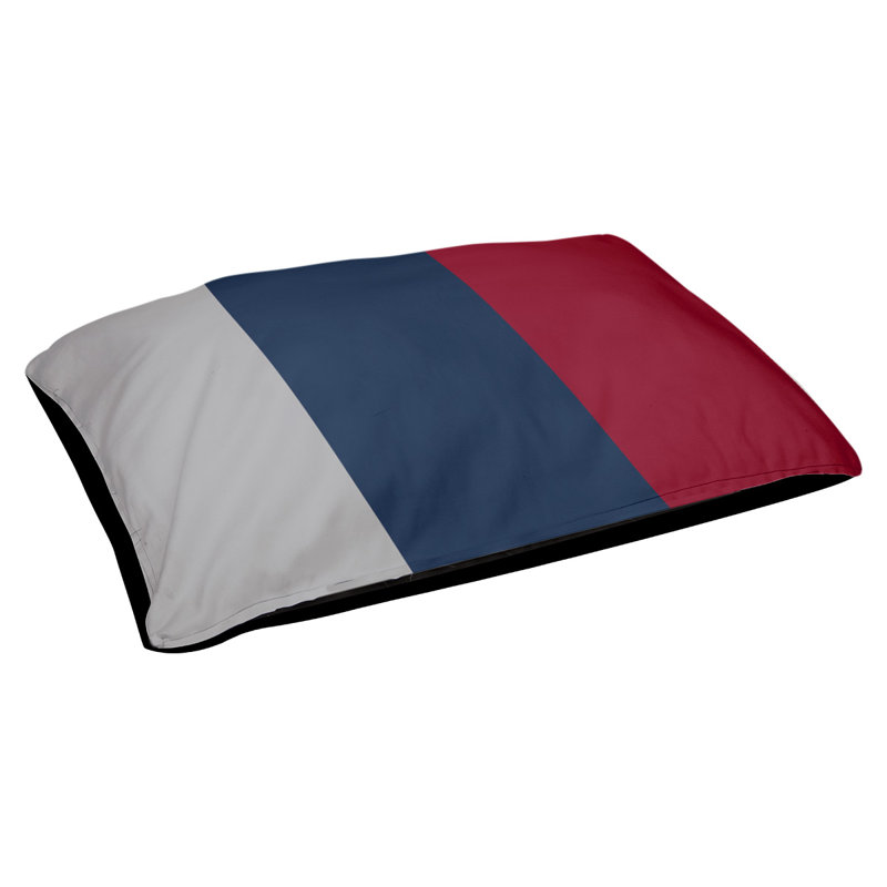 Coussin rectangulaire designer Tampa Bay, Petit (L 18 po x l 28 po), Argent / bleu nuit polaire / rouge