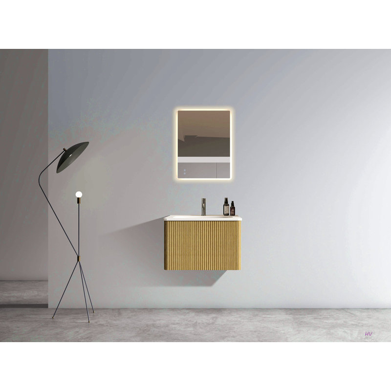 Meuble-lavabo rayé 24 po avec lavabo en céramique, meuble-lavabo mural flottant pour salle de bain moderne, pré-assemblé, 24"
