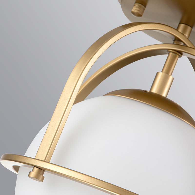 1 - Light Globe Semi Flush Mount, Gold, 15.28" H x 12.91" W x 12.91" D, White