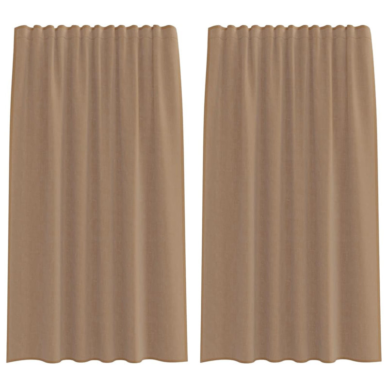 Voile Curtains With Rod Pockets 2 Pcs, Light Brown, 140cm Width x 175cm Drop