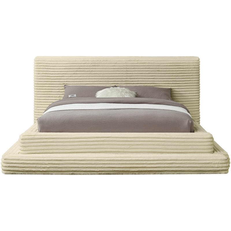 Lit en velours côtelé Cozzens, Très grand, Tissu en velours côtelé crème