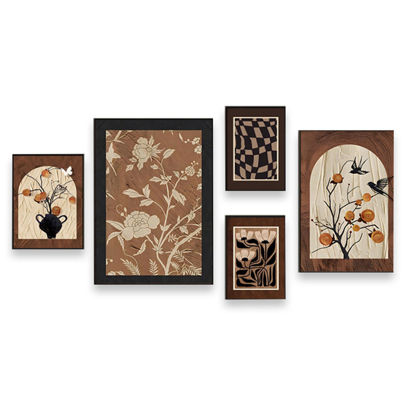 «Brown Wabi-Sabi Still Life», ensemble de cinq pièces d'art mural pour le salon, H 27,56 po x l 19,69 po