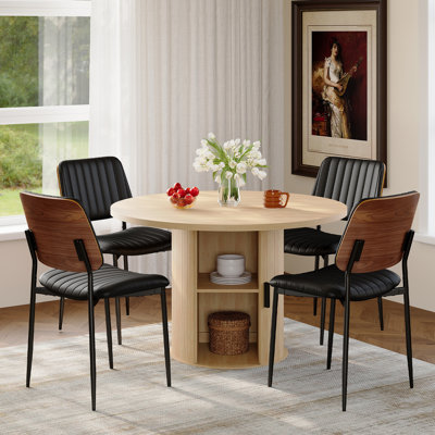 4 - Person Round Dining Table Set With Hidden Storage & 4 Upholstered Chairs