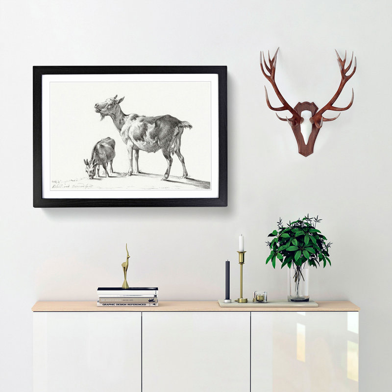 Two Goats by Jean Bernard - Framed Print, Black Framed, 27cm H x 36cm W x 2cm D