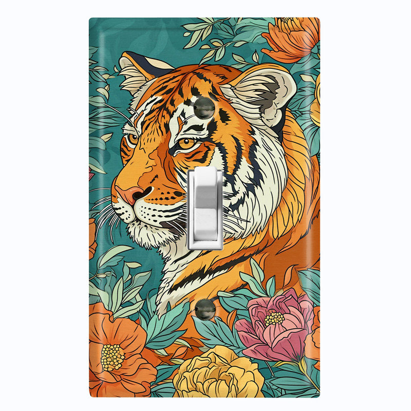 Metal Light Switch Plate Cover; US Standard Size 1 Gang Toggle - Tiger in the Meadow, #1 Single Toggle