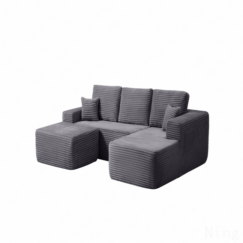 Cloud Sectional Sofa With U-Shape Chaise And Side Pockets , Modern Modular Design, Deep Seating, Upholstered Couch For Living Room/Bedroom, No Assembly Required , Grey,Right