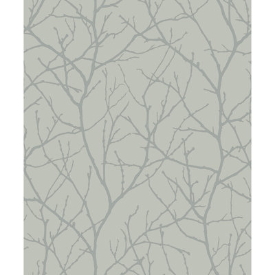 Trees Silhouette Floral Metallic Wallpaper Roll