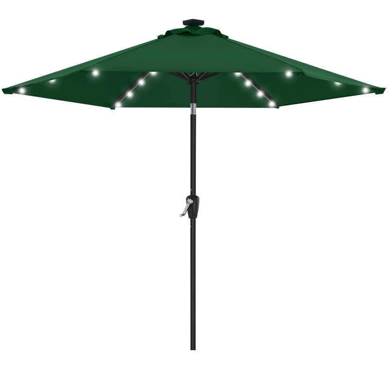 Parasol de marché solaire à DEL Cutshall avec inclinaison et relevage à manivelle, Vert forêt, 7.5'