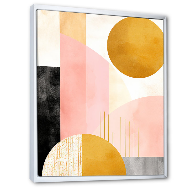 Pleine lune pleine géométrie rétro or rose sur toile, H 40 po x l 30 po, Cadre flottant blanc