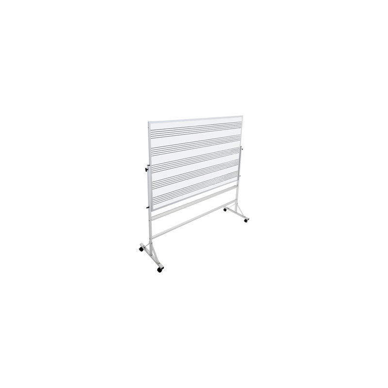 AmTab - RMP4872-2-EC - Reversible Aluminum Mobile Stand with Double-Sided Magnetic Porcelain Enameled Steel Surface Music Staff Markerboard and White Markerboard with Aluminum Frame - 48"W x 72"L