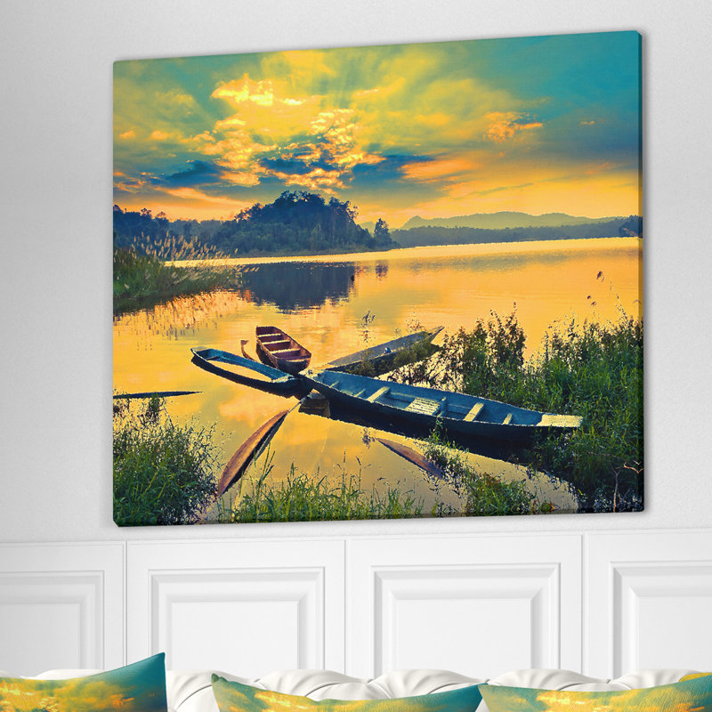 «bateau on water twilight after printing after coucher, Toile tendue