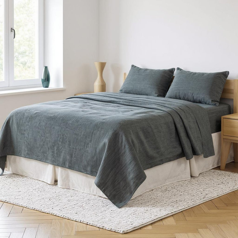 Drap double en lin gris ardoise
