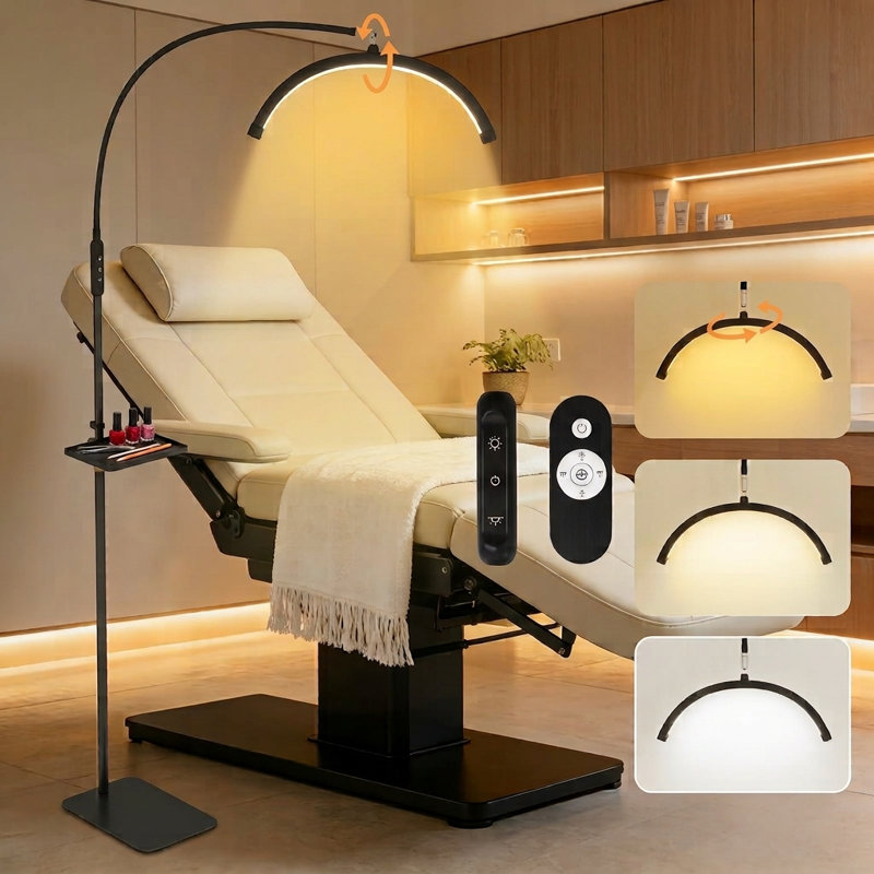 Tarick LED Lash Light with Dimmable, Half Moon Lamp with Tool Tray, Tattoo Beauty Salon Eyelash Extensions, Black