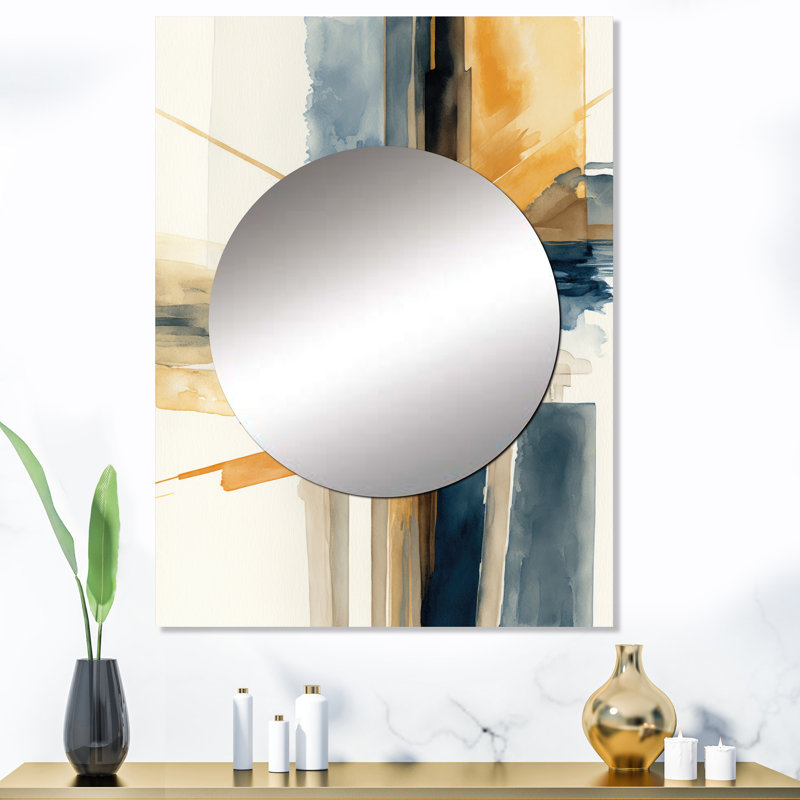Felisity Modern Watercolor Abstract I - Abstract Spirals Unique Wall Mirror Decor, Blue Large Mirror, Printed Metal Art