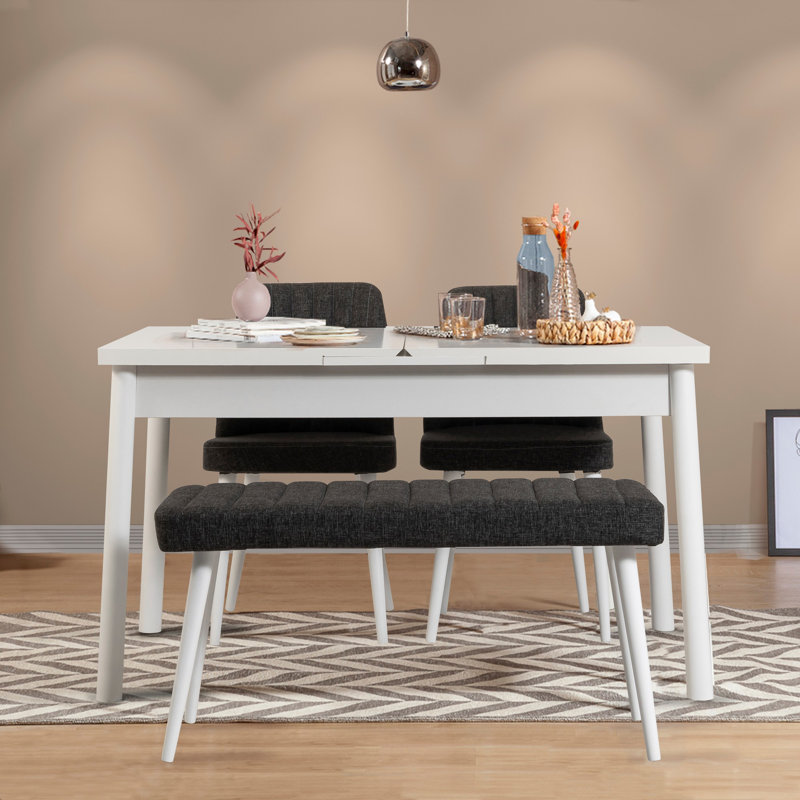 Durant 4 - Person Dining Set, Anthracite, White, White