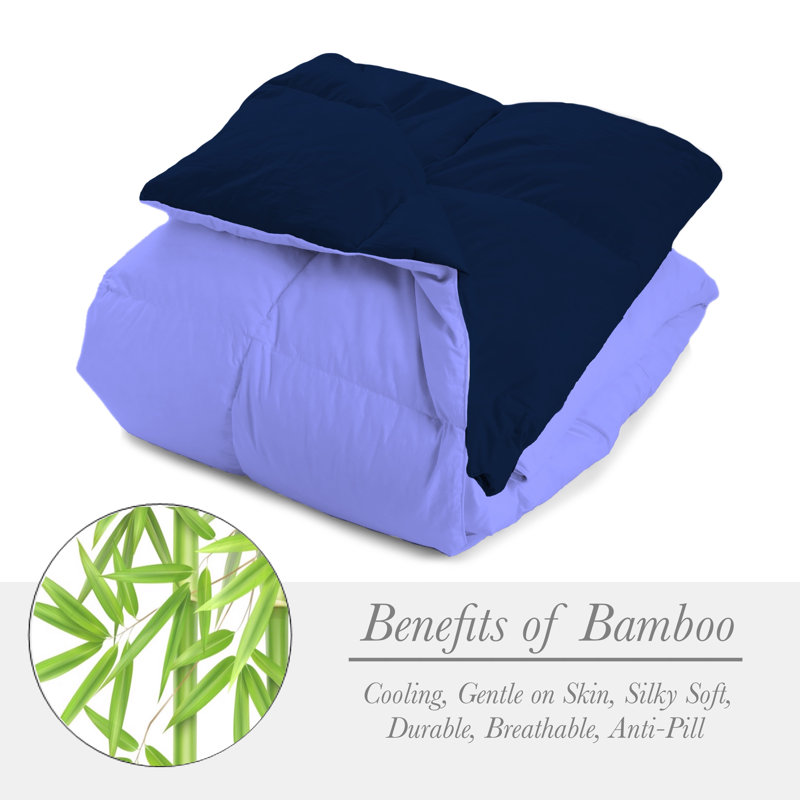 All Season Reversible Bamboo Comforter Down with Alternative Filling, Full, Navy/Violet