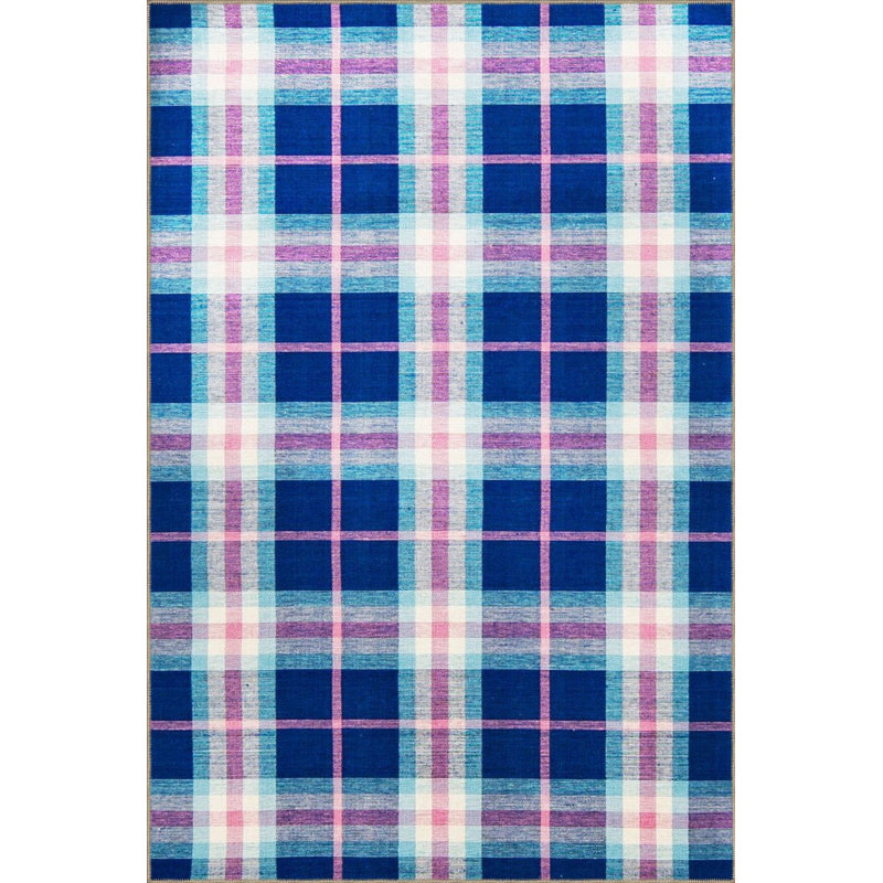 Tapis bleu lavable décoratif à motif géométrique bleu, Sous-tapis carré 4 pi 11 po inclus
