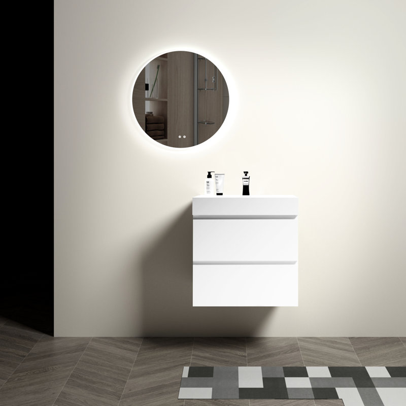 Meuble-lavabo 24 po, blanc et moderne, grand rangement, tiroirs silencieux, sans robinet ni drain, meuble-lavabo pré-assemblé blanc, conception moderne avec agrandissement
