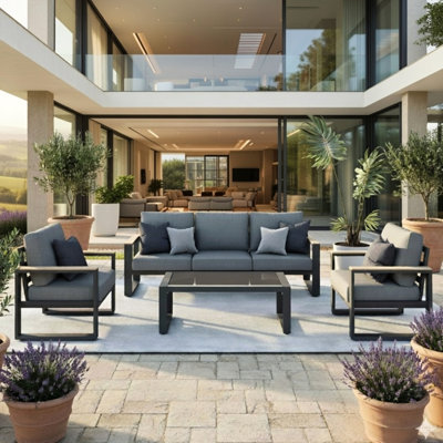 All-weather, 5, Aluminum Patio Furniture , 10 Inches Extra Thick Back Cushions, Scratch- Table, Easy Maintenance Backrests, Water-repellent Large Tempered Glass Table