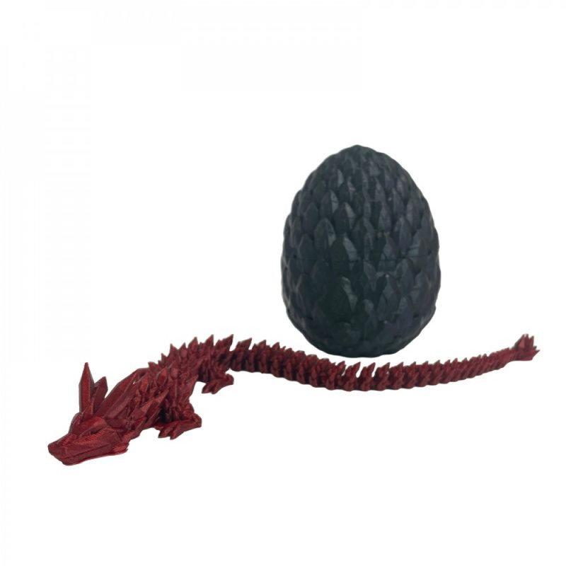 Ensemble de 2 figurines de dragon avec œuf aux couleurs de l'arc-en-ciel imprimé en 3D, Rouge / Vert