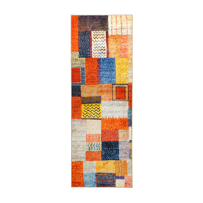Patchwork Multicolor Performance Flatweave Washable Patchwork Indoor / Outdoor Rug, Runner 2'6" x 7'