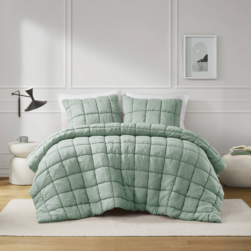 Dream Puff Down Alternative Comforter Set, Full/Queen Comforter + 2 Standard Shams, Sage
