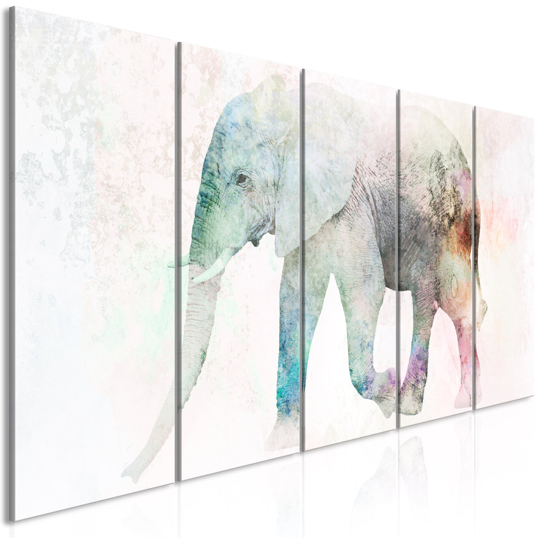 Leinwandbild – Painted Elephant (5 Parts) Narrow