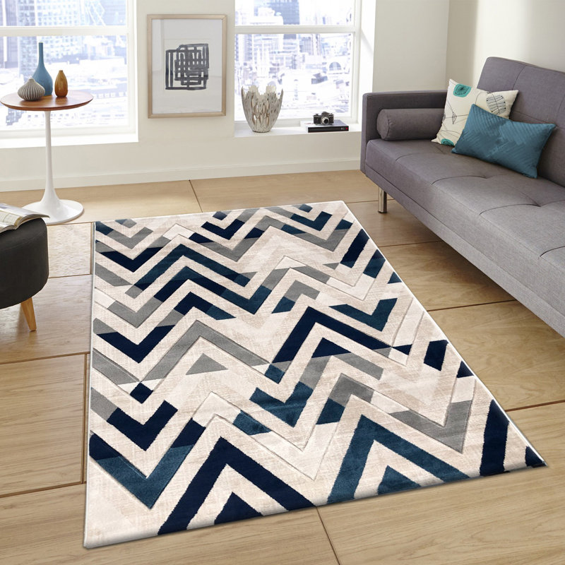 Tapis beige / bleu / gris Ekon, Rectangle 3 pi 11 po x 5 pi 11 po