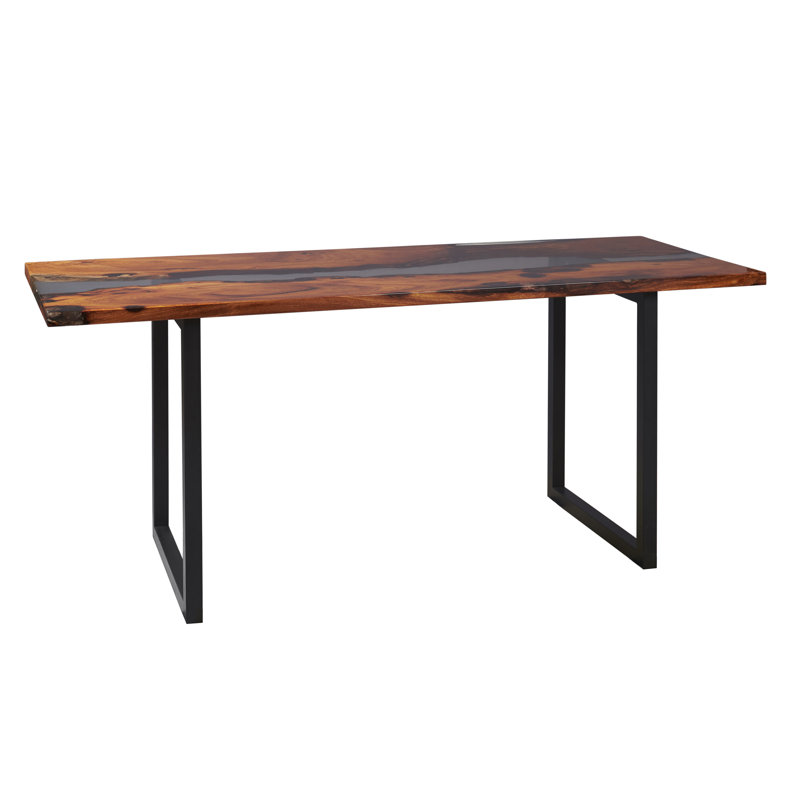 Abi-Rose Walnut Solid Wood Top Metal Base Dining Table