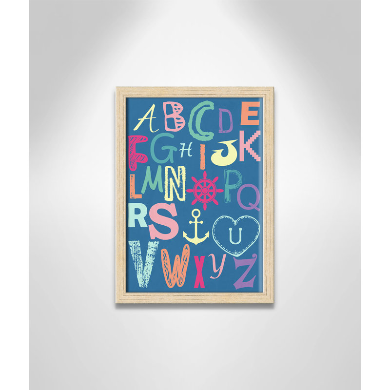 Alphabet imprimé sur papier, H 14 po x l 10 po x P 1,18 po, Encadré de boîte beige