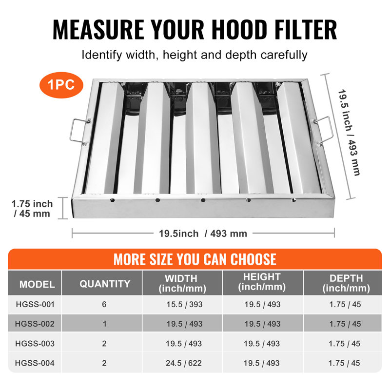 Jaquane 19.5Wx19.5H Inch Commercial Hood Filter Range Hood Baffle Stainless Steel