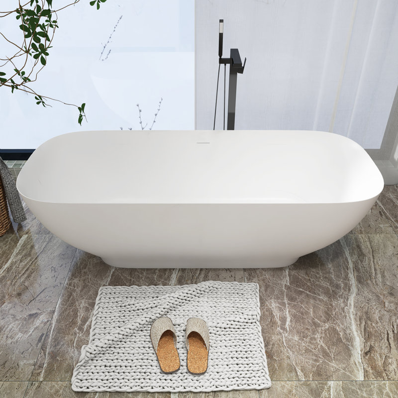 Matte White Freestanding Soaking Bathtub with Overflow and Drain