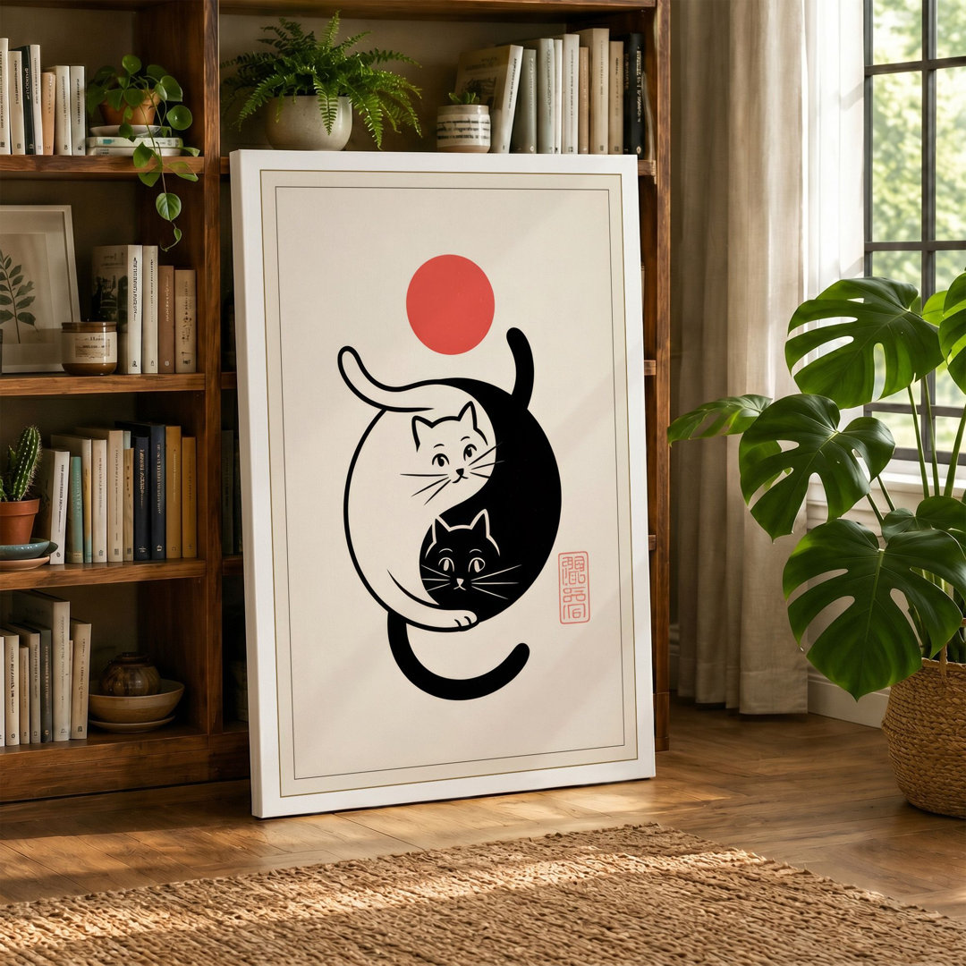 Yin Yang Cats Japandi Canvas Art Print