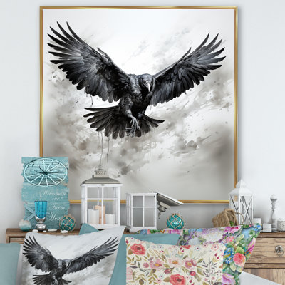 Gris et noir Raven en vol I - Art mural animal corbeau
